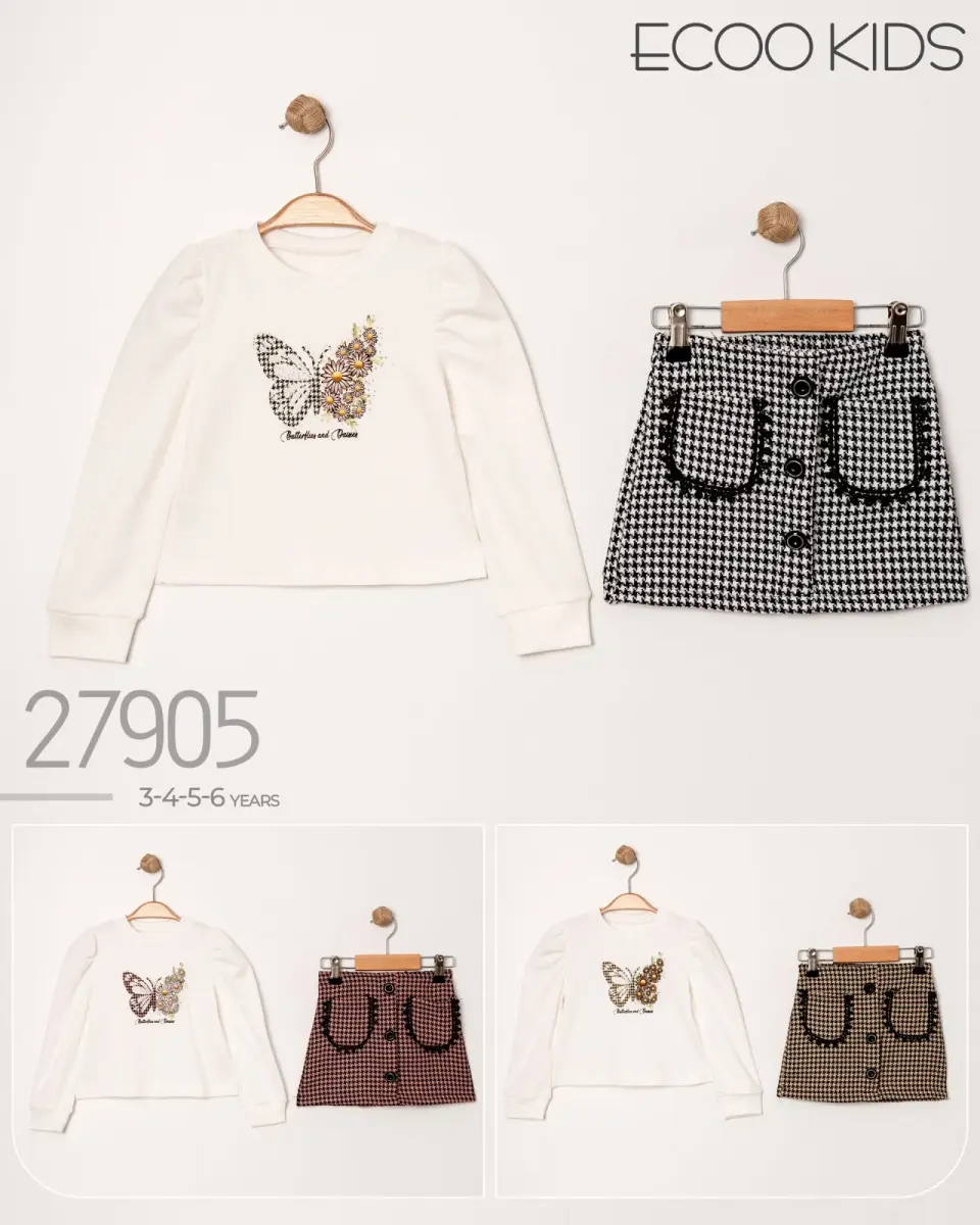 Kelebek Baskılı Sweatshirt Etek Takımı, fotoğraf 1