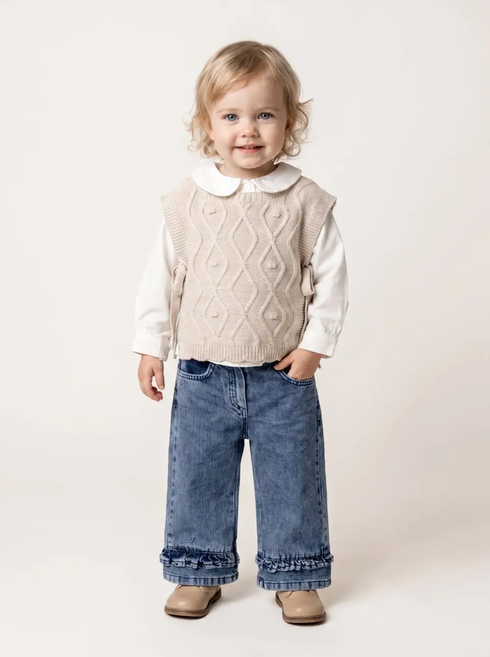 Knit Vest Shirt Pants Set