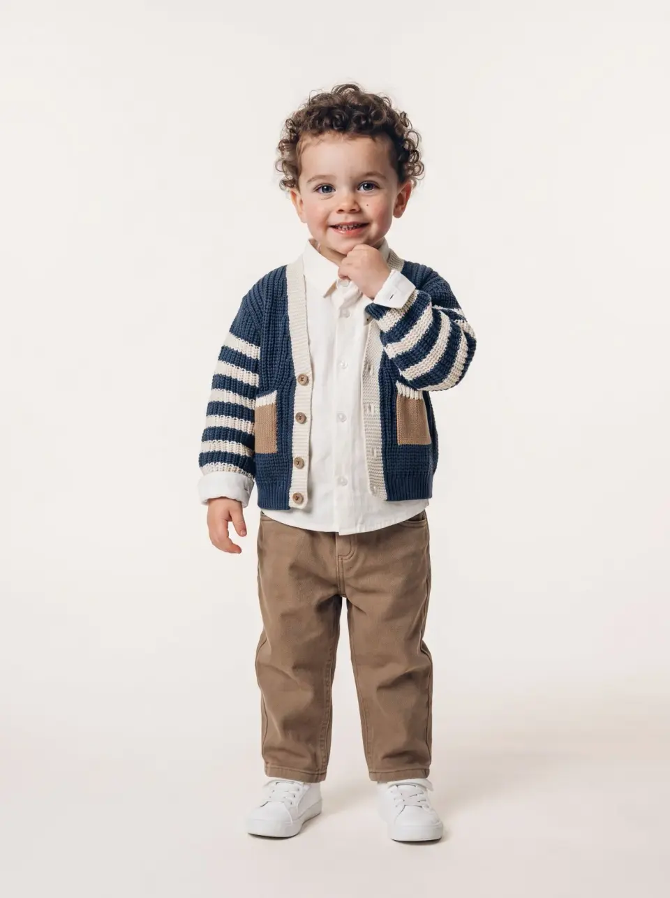 Striped Cardigan Shirt Pants Set