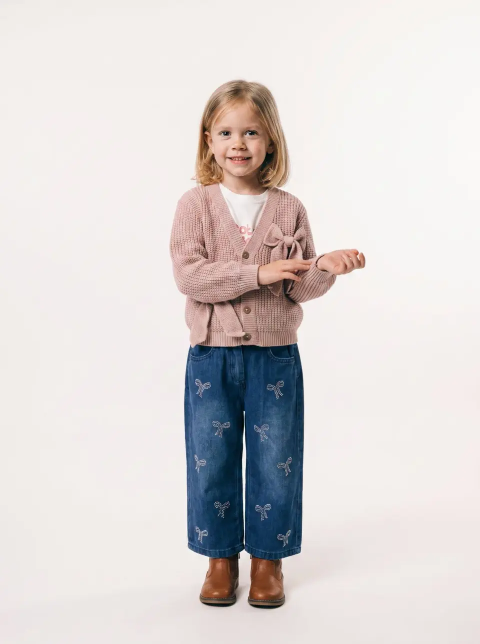 Bow Pattern Denim Set