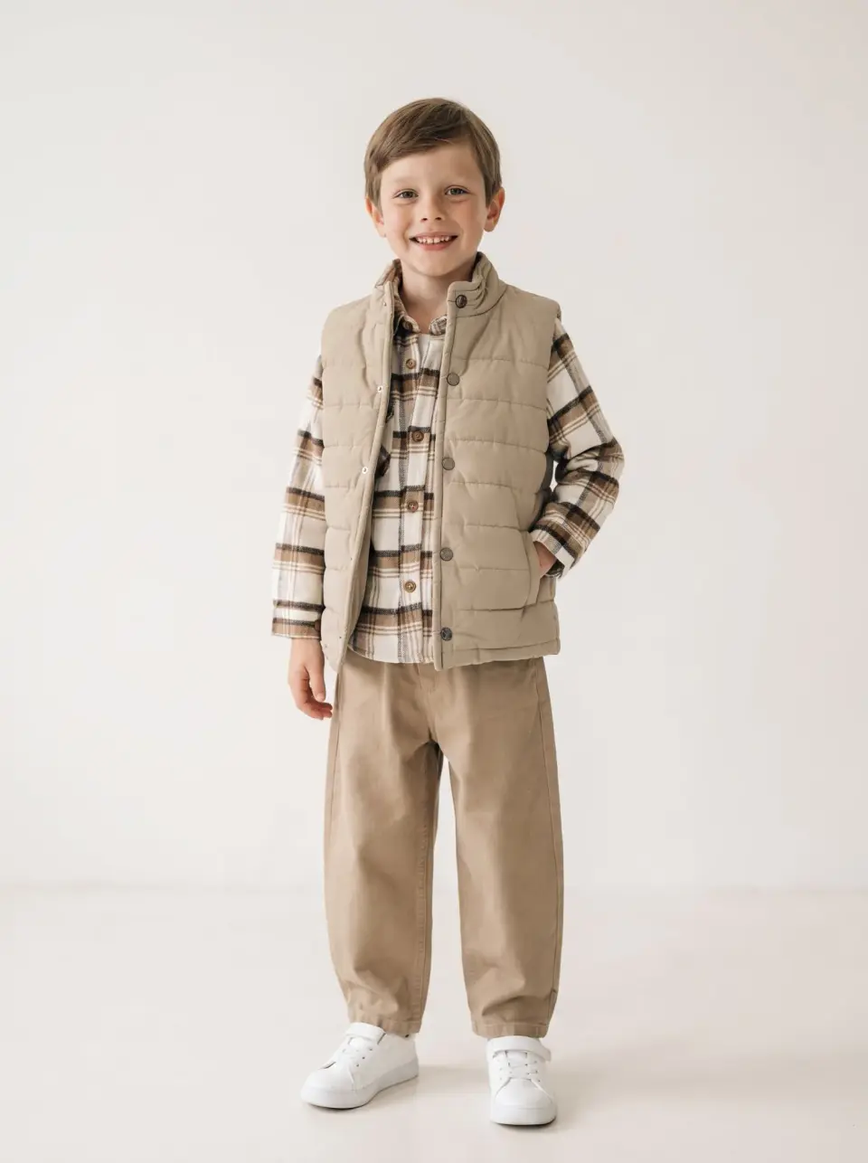 Quilted Vest Shirt Pants Set
