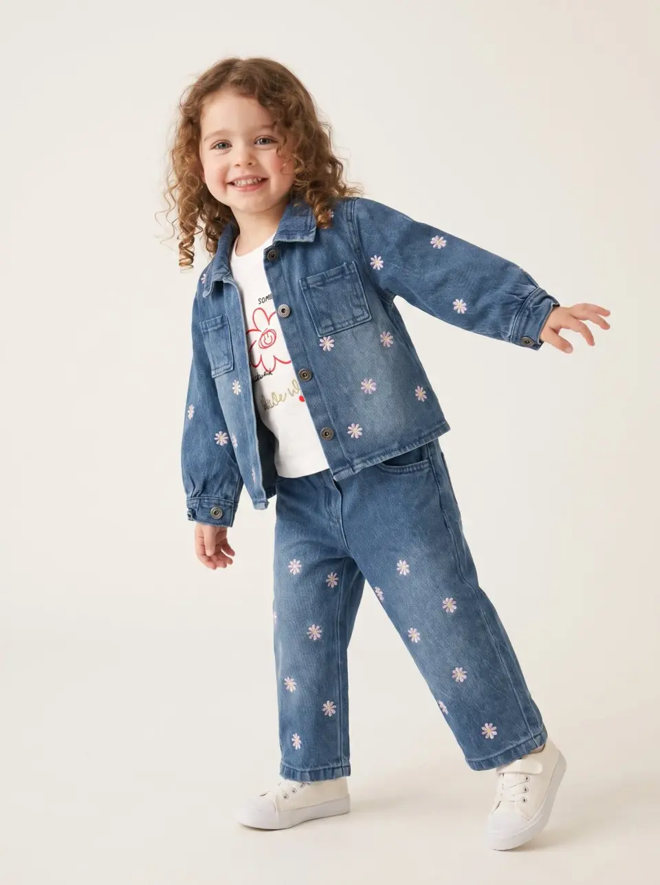 Kar Tanesi Desenli Denim Takım
