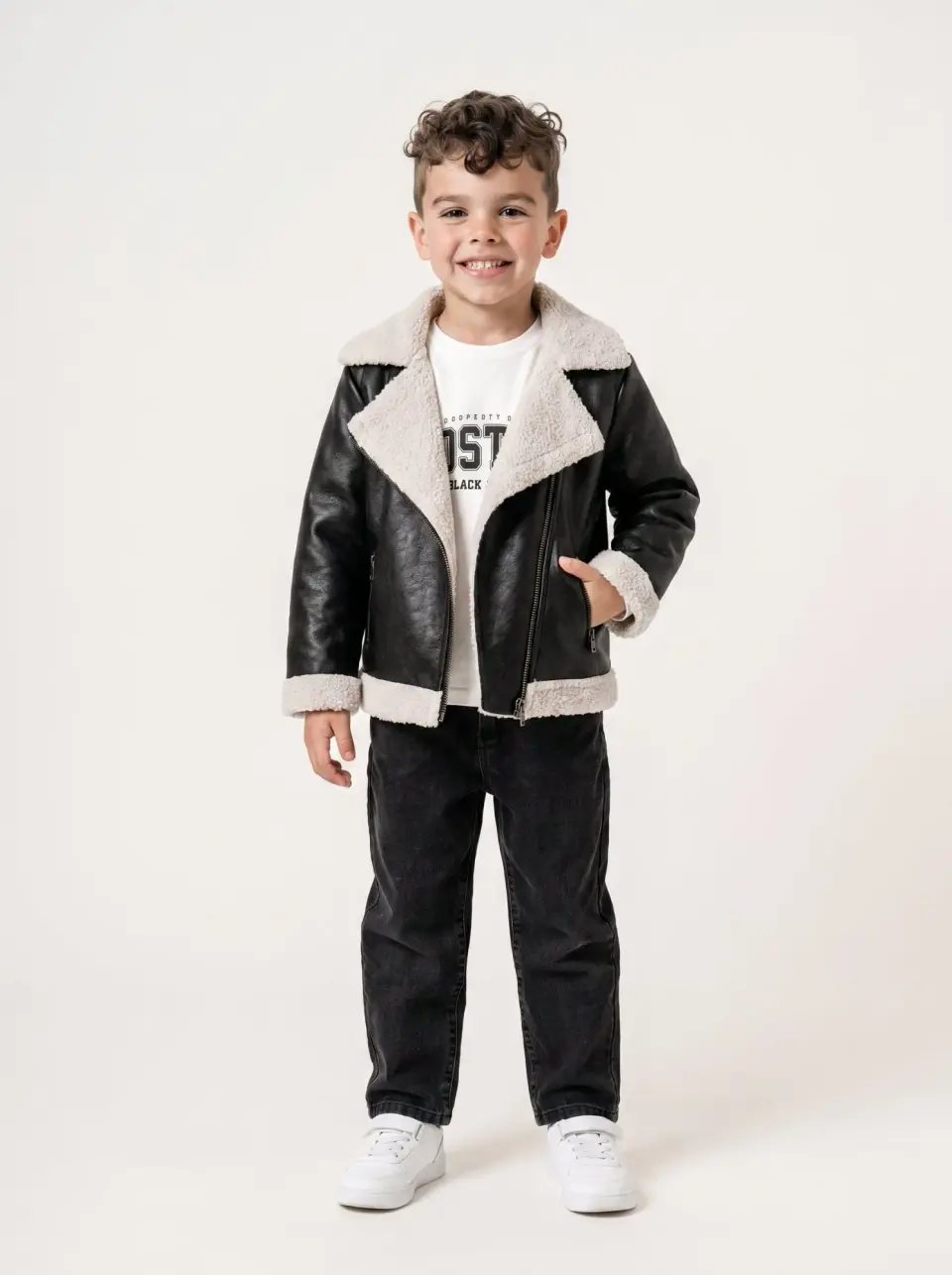 Sherpa Lined Leather Jacket Set